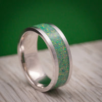 White Gold and Opal Custom Made Men's Band