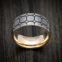 Tantalum and Gold Sleeve Geometric Pattern Men's Ring Custom Made Band