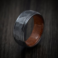 Black Titanium Rock Finish Band with Wood Sleeve Custom Made Men's Ring