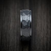 Black Zirconium Rock Finish Band with Wood Sleeve Custom Made Men's Ring