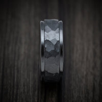 Black Titanium Rock Finish Band with Wood Sleeve Custom Made Men's Ring