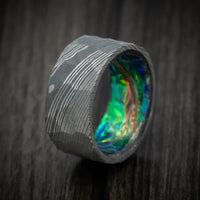 Damascus Steel and Dichrolam Sleeve Men's Ring Custom Made Band