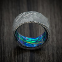Damascus Steel and Dichrolam Sleeve Men's Ring Custom Made Band