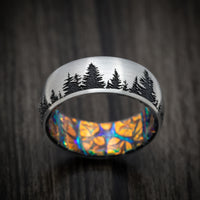 Titanium and Spruce Pine Tree Design Band With Dichrolam Sleeve Men's Ring Custom Made Band
