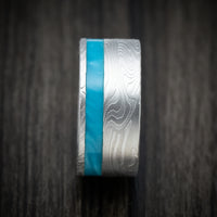 Sunset Kuro Damascus Steel and Juma Inlay Men's Ring Custom Made Band