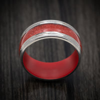 Titanium and Coral Men's Ring with Cerakote Sleeve Custom Made