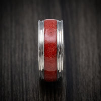 Titanium and Coral Men's Ring with Cerakote Sleeve Custom Made