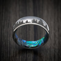 Titanium Spruce Pine Trees Men's Ring with Abalone Sleeve Custom Made