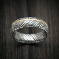 Woodgrain Kuro Damascus Steel Men's Ring And 14k Gold Wedding Band Genuine Craftsmanship Custom Made