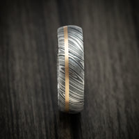 Woodgrain Kuro Damascus Steel Men's Ring And 14k Gold Wedding Band Genuine Craftsmanship Custom Made
