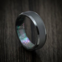 Black Titanium or Black Zirconium Custom Men's Ring with Black Mother of Pearl Sleeve