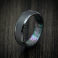 Black Titanium or Black Zirconium Custom Men's Ring with Black Mother of Pearl Sleeve