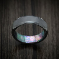 Black Titanium or Black Zirconium Custom Men's Ring with Black Mother of Pearl Sleeve