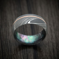 Damascus Steel and Black Mother of Pearl Men's Ring with 14K Gold Inlay