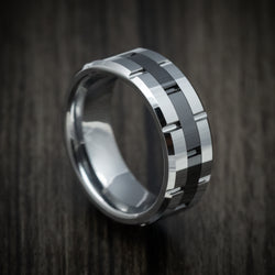 Tungsten Two-Tone Grooved Men's Ring or Wedding Band