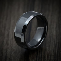 Black Ceramic Classic Style Beveled Men's Ring