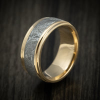 Yellow Gold Men's Ring with Gibeon Meteorite Inlay Custom Made