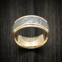 Yellow Gold Men's Ring with Gibeon Meteorite Inlay Custom Made