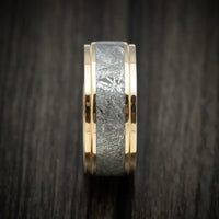Yellow Gold Men's Ring with Gibeon Meteorite Inlay Custom Made