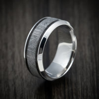 Cobalt Chrome Men's Ring with Dinosaur Bone and Meteorite Inlays Custom Made Band