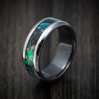Black Zirconium Men's Ring with Silver and Abalone Inlays Custom Made Band
