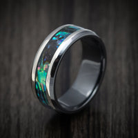 Black Titanium Men's Ring with Silver and Abalone Inlays Custom Made Band