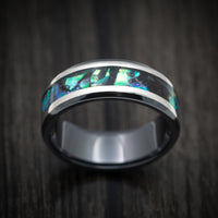 Black Zirconium Men's Ring with Silver and Abalone Inlays Custom Made Band