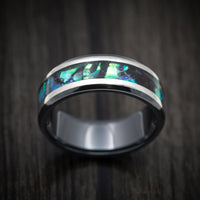 Black Titanium Men's Ring with Silver and Abalone Inlays Custom Made Band