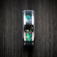 Black Zirconium Men's Ring with Silver and Abalone Inlays Custom Made Band