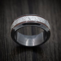 Black Titanium or Black Zirconium Custom Men's Ring with Dinosaur Bone and Meteorite Inlays Custom Made Band