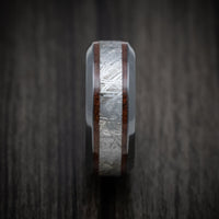 Black Titanium or Black Zirconium Custom Men's Ring with Dinosaur Bone and Meteorite Inlays Custom Made Band