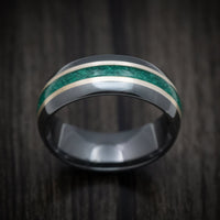 Black Titanium Men's Ring with Silver and Malachite Inlays Custom Made Band
