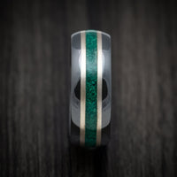 Black Titanium Men's Ring with Silver and Malachite Inlays Custom Made Band