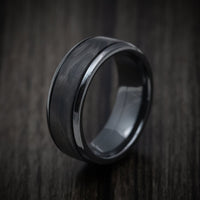 Black Titanium or Black Zirconium Custom Men's Ring with Forged Carbon Fiber and Cerakote Inlays