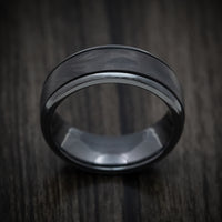 Black Zirconium Men's Ring with Forged Carbon Fiber and Cerakote Inlays Custom Made Band