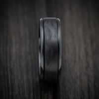 Black Titanium or Black Zirconium Custom Men's Ring with Forged Carbon Fiber and Cerakote Inlays