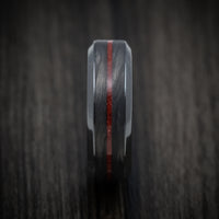 Black Zirconium Men's Ring with Forged Carbon Fiber and Coral Inlays Custom Made Band
