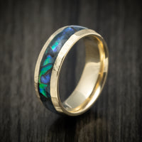 Yellow Gold Men's Ring with Abalone Inlay Custom Made Band