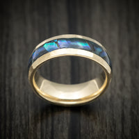 Yellow Gold Men's Ring with Abalone Inlay Custom Made Band