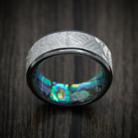 Black Titanium or Black Zirconium Custom Men's Ring with Gibeon Meteorite Inlay and Abalone Sleeve