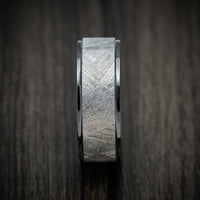 Black Titanium or Black Zirconium Custom Men's Ring with Gibeon Meteorite Inlay and Abalone Sleeve