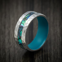 Titanium Men's Ring with Abalone Inlay and Cerakote Sleeve Custom Made Band