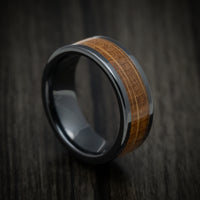 Black Ceramic and Whiskey Barrel Wood Inlay Custom Men's Ring