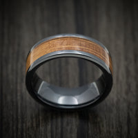 Black Ceramic and Whiskey Barrel Wood Inlay Custom Men's Ring
