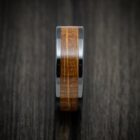 Black Ceramic and Whiskey Barrel Wood Inlay Custom Men's Ring