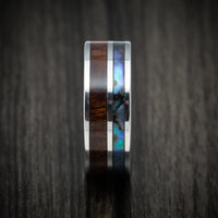 Cobalt Chrome Men's Ring with Koa Wood and Abalone Inlays Custom Made Band