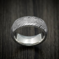 Damascus Steel Men's Ring with Gibeon Meteorite Inlay and Titanium Sleeve Custom Made Band