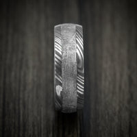Damascus Steel Men's Ring with Gibeon Meteorite Inlay and Titanium Sleeve Custom Made Band