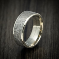 White Gold Men's Ring with Gibeon Meteorite Inlay Custom Made Band