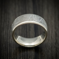 White Gold Men's Ring with Gibeon Meteorite Inlay Custom Made Band